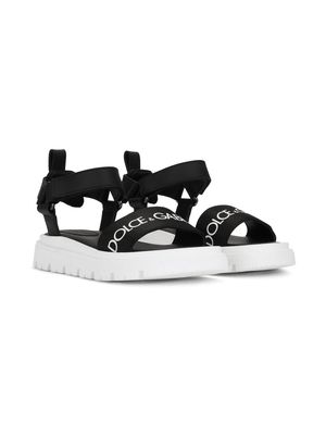 Dolce & Gabbana Kids logo strap ridged sole sandals - Black