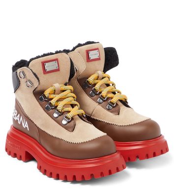 Dolce & Gabbana Kids Logo suede and leather boots