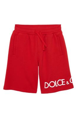 Dolce & Gabbana Kids' Logo Sweat Shorts in Nail Red