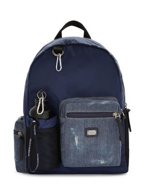 Dolce & Gabbana Kids logo-tag denim backpack - Blue