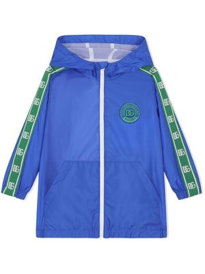 Dolce & Gabbana Kids logo-tape hooded rain jacket - Blue