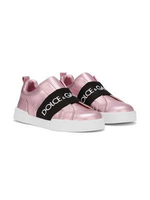 Dolce & Gabbana Kids logo-tape slip-on sneakers - Pink