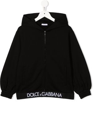 DOLCE & GABBANA KIDS logo-trim zip-up hoodie - Black