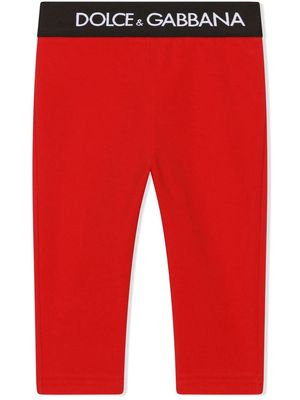 Dolce & Gabbana Kids logo-waistband cotton leggings - Red