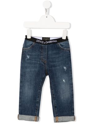 Dolce & Gabbana Kids logo-waistband detail jeans - Blue