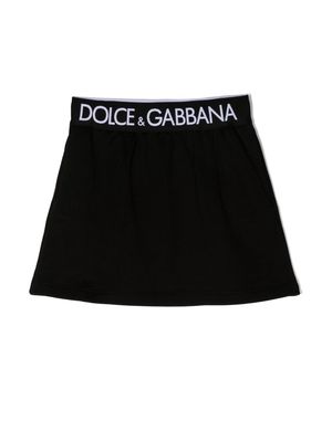 Dolce & Gabbana Kids logo-waistband flared skirt - Black