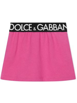 Dolce & Gabbana Kids logo-waistband flared skirt - Pink