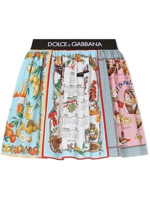 Dolce & Gabbana Kids logo-waistband graphic-print skirt - Blue
