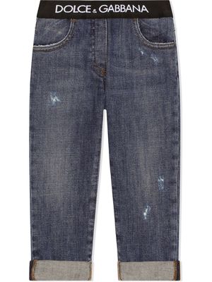 Dolce & Gabbana Kids logo-waistband straight-leg jeans - Blue
