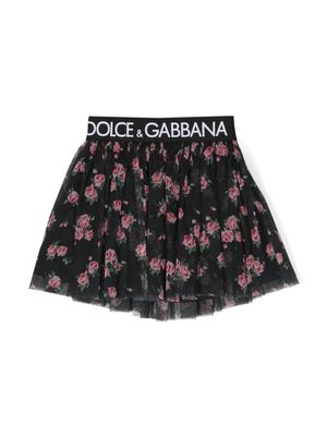 Dolce & Gabbana Kids logo-waistband tulle miniskirt - Black