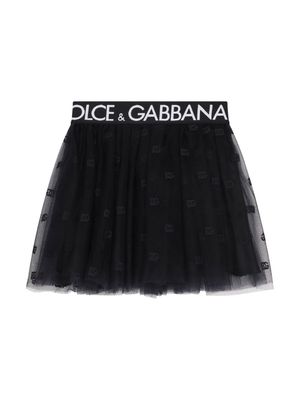 Dolce & Gabbana Kids logo-waistband tulle skirt - Black
