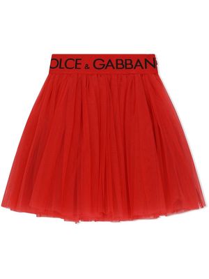 Dolce & Gabbana Kids logo-waistband tulle skirt - Red