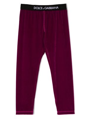 Dolce & Gabbana Kids logo-waistband velour leggings - Pink