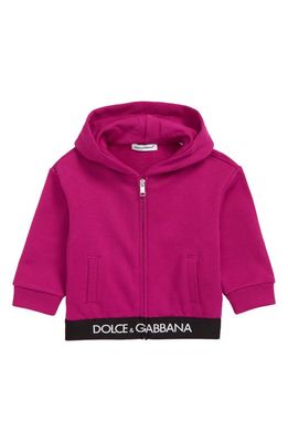 Dolce & Gabbana Kids' Logo Waistband Zip-Up Hoodie in Plum