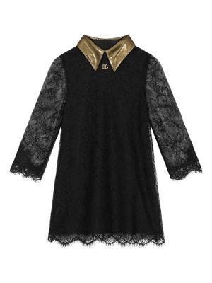Dolce & Gabbana Kids long-sleeve lace dress - Black