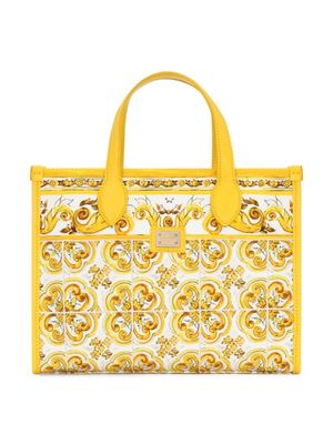 Dolce & Gabbana Kids Majolica-print canvas tote bag - Yellow