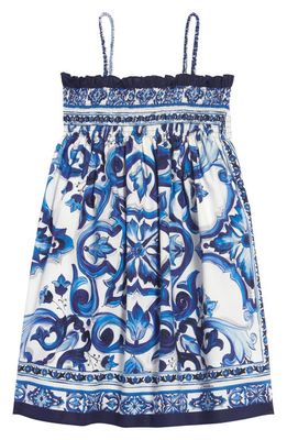 Dolce & Gabbana Kids' Majolica Print Cotton Dress in Ha3Tn Tris Maioliche F. bco