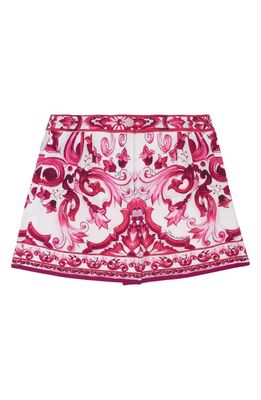 Dolce & Gabbana Kids' Majolica Print Cotton Shorts in Fuchsia Multiprint