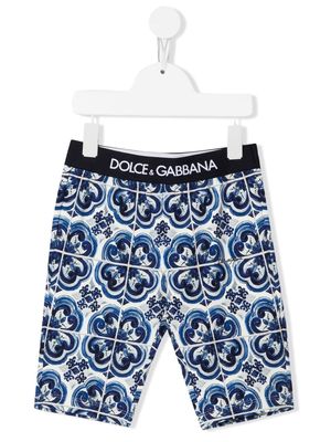 Dolce & Gabbana Kids Majolica-print cycling shorts - Blue