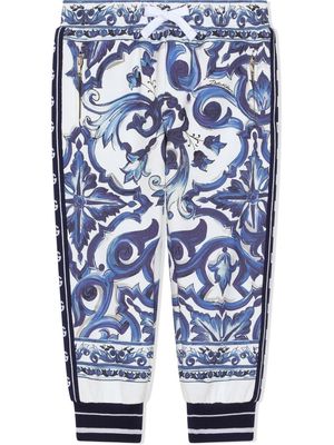 DOLCE & GABBANA KIDS Majolica-print jersey track pants - Blue