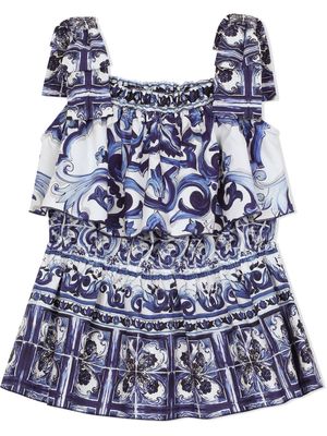 Dolce & Gabbana Kids Majolica-print poplin top - Blue
