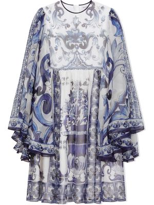 Dolce & Gabbana Kids Majolica-print silk dress - Blue