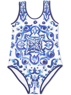 Dolce & Gabbana Kids Majolica-print swimsuit - Blue