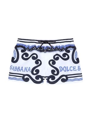 Dolce & Gabbana Kids Marina-print swim shorts - White