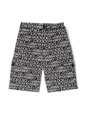 Dolce & Gabbana Kids monogram-pattern cotton shorts - Black