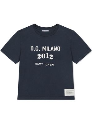 Dolce & Gabbana Kids navy-slogan-print logo T-Shirt - Blue