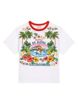 Dolce & Gabbana Kids painterly-print cotton T-shirt - White