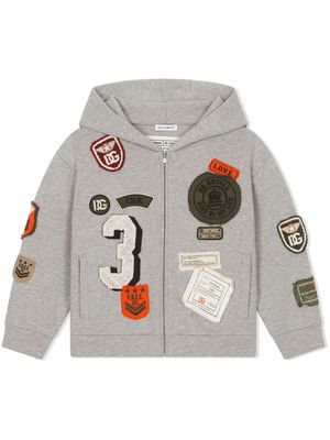 Dolce & Gabbana Kids patch-detail zip-front hoodie - Grey