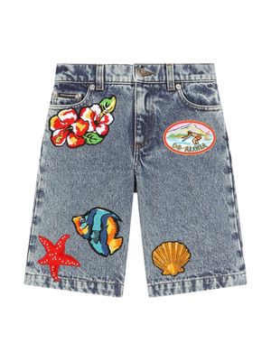 Dolce & Gabbana Kids patch-embellished denim shorts - Blue