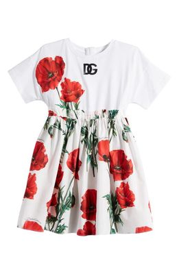 Dolce & Gabbana Kids' Poppy Cotton T-Shirt Dress in White Multiprint