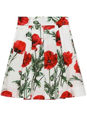 Dolce & Gabbana Kids poppy-print pleated skirt - White
