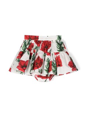 Dolce & Gabbana Kids poppy-print tiered skirt - White