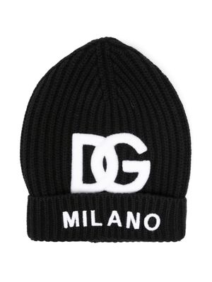 Dolce & Gabbana Kids raised-logo ribbed beanie - Black