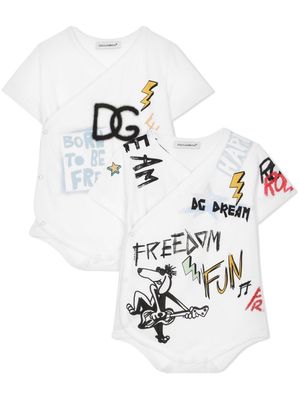 Dolce & Gabbana Kids rock-print cotton body set - White