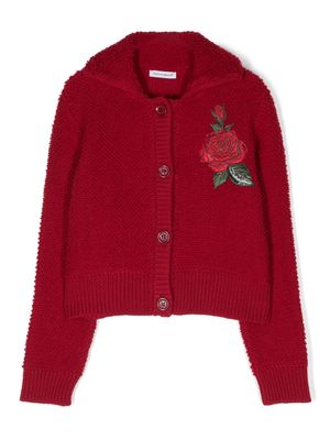 Dolce & Gabbana Kids rose-embroidered spread-collar cardigan