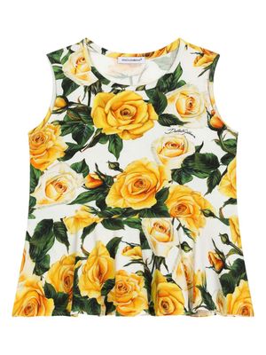Dolce & Gabbana Kids Rose-print cotton blouse - Yellow