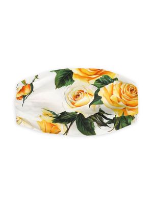 Dolce & Gabbana Kids rose-print cotton headband - White