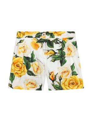 Dolce & Gabbana Kids rose-print cotton shorts - White