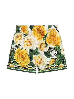 Dolce & Gabbana Kids rose-print cotton shorts - Yellow