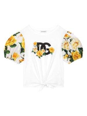 Dolce & Gabbana Kids rose-print cotton T-shirt - White