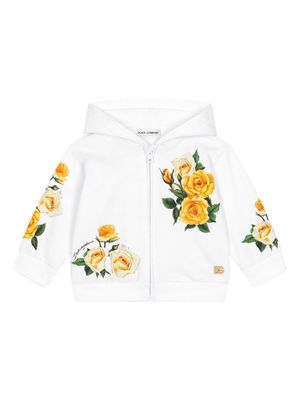 Dolce & Gabbana Kids rose-print hooded jacket - White