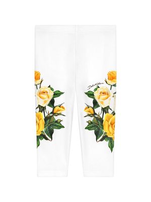Dolce & Gabbana Kids rose-print jersey leggings - White