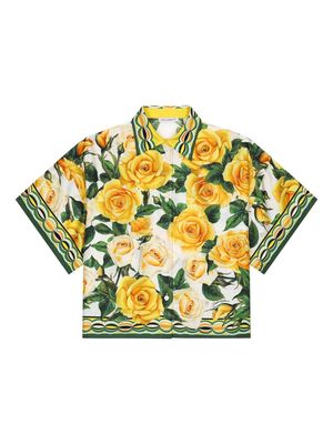 Dolce & Gabbana Kids Rose-print silk shirt - Yellow