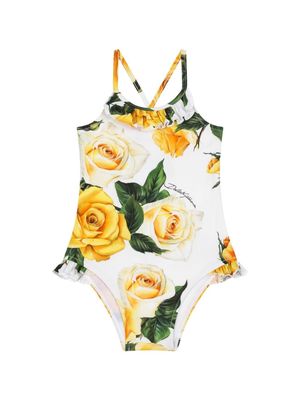 Dolce & Gabbana Kids rose-print swimsuit - White
