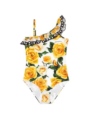 Dolce & Gabbana Kids rose-print swimsuit - Yellow