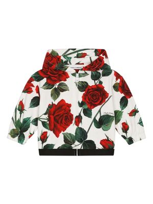Dolce & Gabbana Kids rose-print zip-up hoodie - White